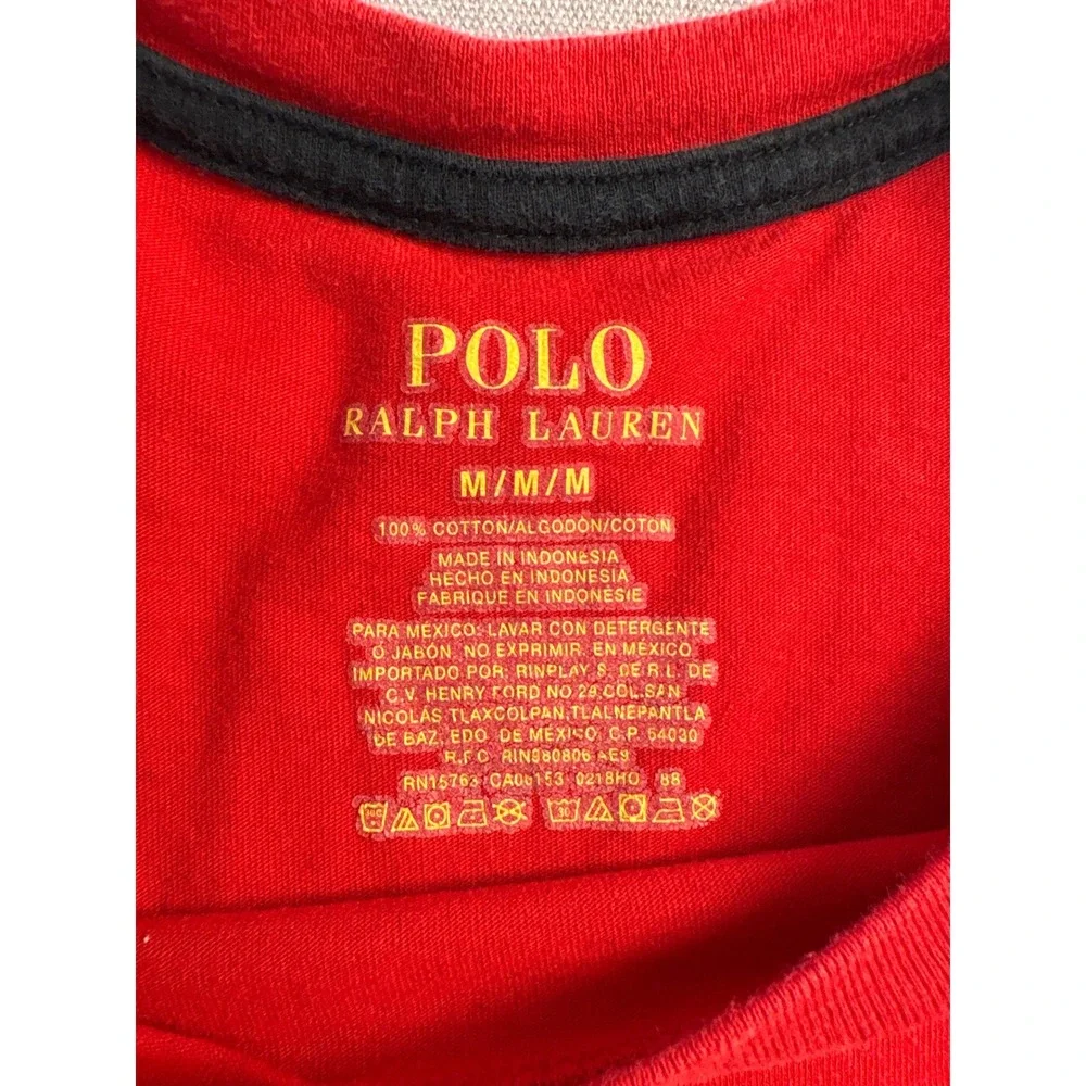 Polo Ralph Lauren Mens Red Polo Bear Long Sleeve T-Shirt Size Medium Cotton